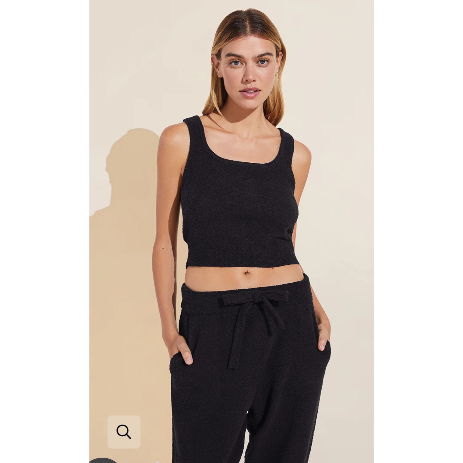 Eberjey Recycled Boucle Cropped Tank | Black | Large Nwt